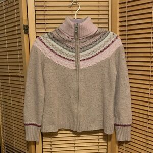 Eddie Bauer Women's Pink and Gray Turtleneck Zip Up Sweater